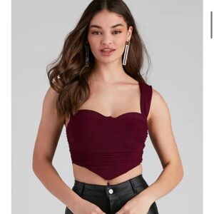 New Burgundy Bustier Soft Mesh Peekaboo Corset Crop Top